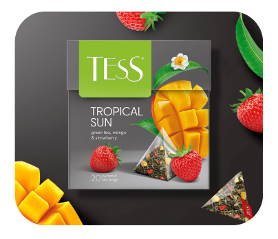 Зеленый чай с ароматом манго и клубники и растительными компонентами TESS Tropical Sun в пирамидках 20шт фото