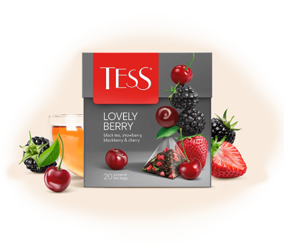 Черный чай с ароматом клубники, ежевики и вишни TESS Lovely Berry в пирамидках 20шт фото