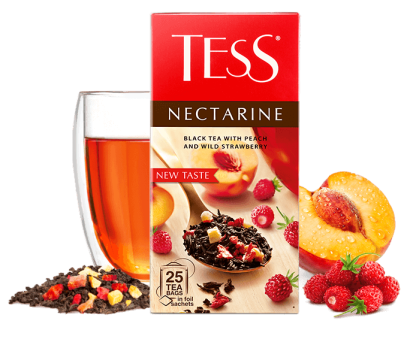 Черный чай с персиком и земляникой TESS Nectarine в пакетиках 25шт фото