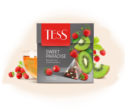 Черный чай с ароматом земляники и киви с растительными компонентами TESS Sweet Paradise в пирамидках 20шт фото