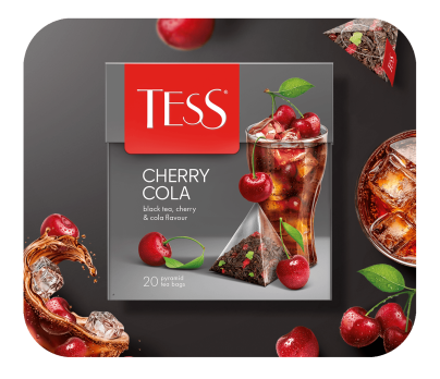 Черный чай с ароматом вишневой колы TESS Cherry Cola  в пирамидках 20шт фото