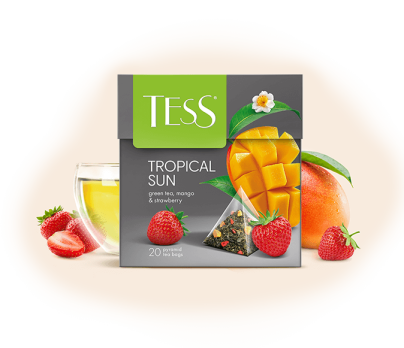 Зеленый чай с ароматом манго и клубники и растительными компонентами TESS Tropical Sun в пирамидках 20шт фото