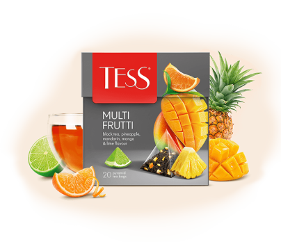 Черный чай с ароматом ананаса, мандарина, манго и лайма TESS Multi Frutti в пирамидках 20шт фото