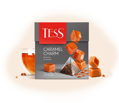 Karamel ətri və tikələri ilə qara çay  TESS Caramel Charm piramidalarda 20pcs. photo