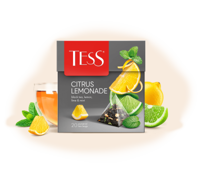 Черный чай с ароматом лимона, лайма и мятой TESS Citrus Lemonade в пирамидках 20шт фото
