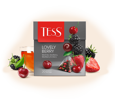Черный чай с ароматом клубники, ежевики и вишни TESS Lovely Berry в пирамидках 20шт фото