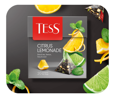 Черный чай с ароматом лимона, лайма и мятой TESS Citrus Lemonade в пирамидках 20шт фото